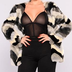 Fashion Nova Chevron Print Fur Coat